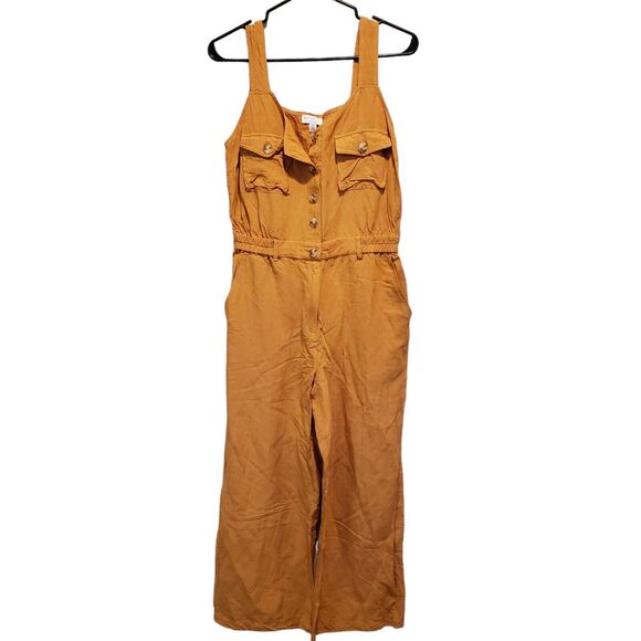 Current Air Womens Sleeveless Jumpsuit Size S Square Neck Smocked Pockets Orange - Picture 3 of 14